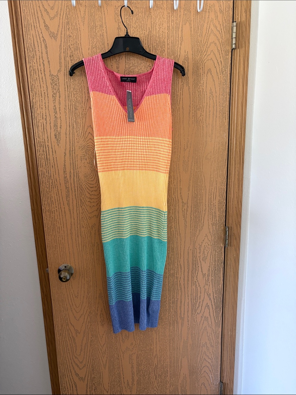 Lane Bryant Striped Knit Midi Dress in Pink, Orange, Yellow, Green, Blue, Purple